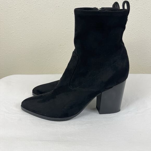 Marc Fisher Avalyn Vegan Suede Stacked Heel Booties Size 9.5 Black - Picture 2 of 5